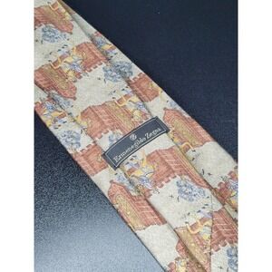 Ermenegildo Zegna Men's Necktie Tan Medieval Silk 3.75" x 58" Excellent